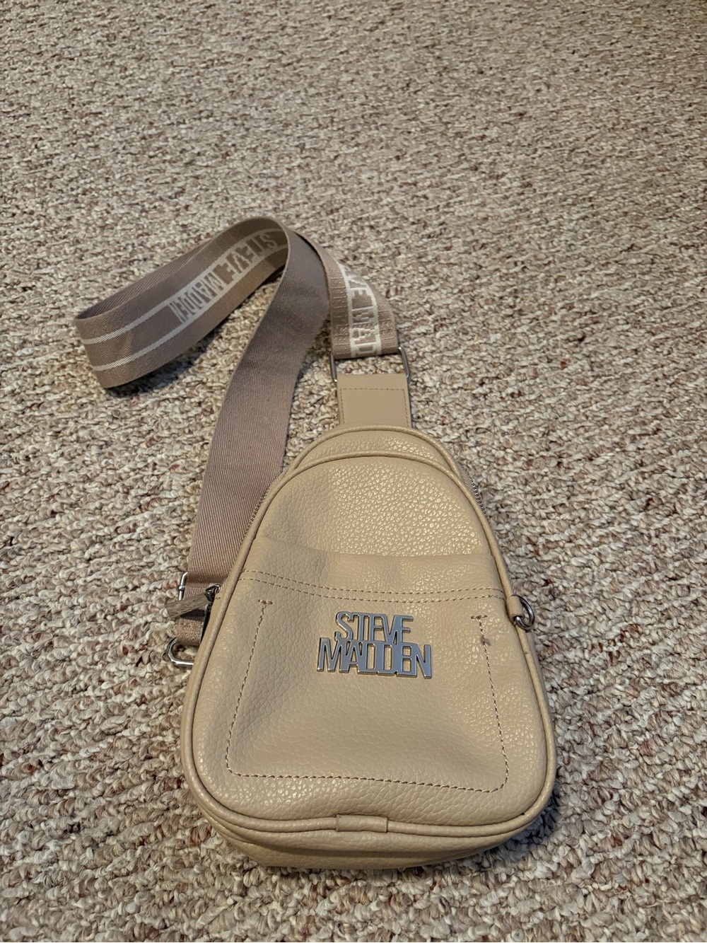 Steve Madden Taupe Beaded Logo Sling Bag